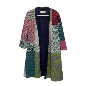 Anthropologie Lilka Kantha Patchwork Robe Women Multi Boho Cottagecore Tie Waist